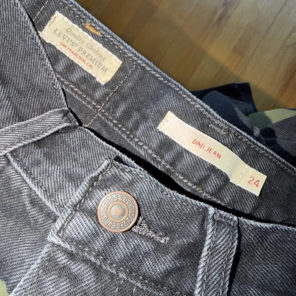 Levis Premium Dad Jeans 24 Black‎ High Rise Relaxed Straight Leg Womens Denim